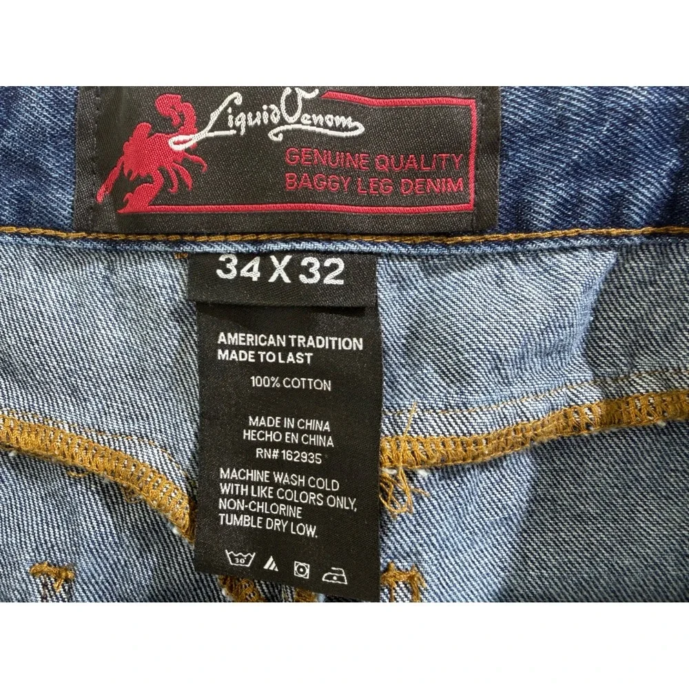 Liquid Venom Baggy Leg Jeans 34x32 (fits 34x29.5) Dark Wash Y2K Skater Grunge